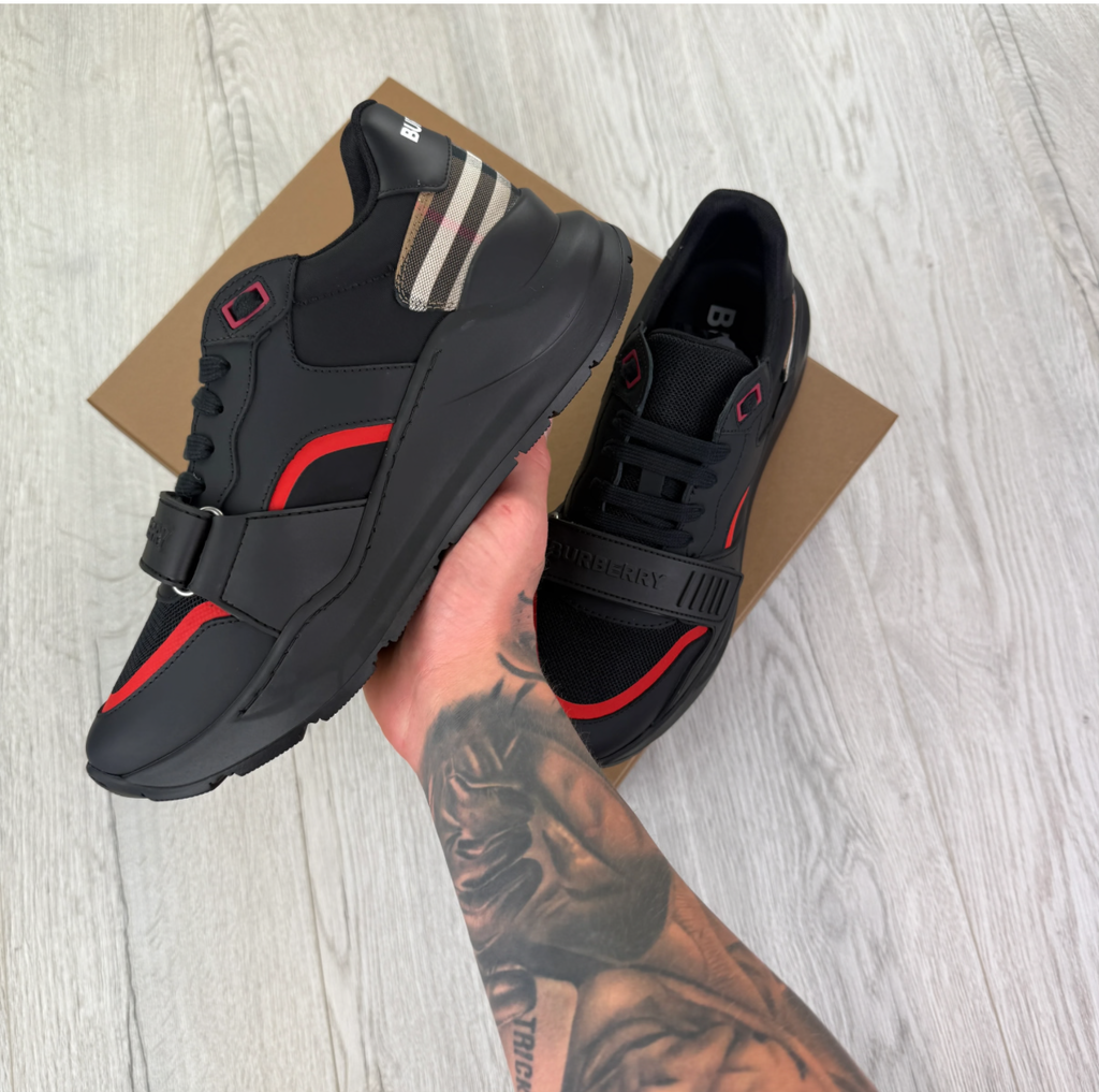 Burberry Men’s Black & Red Ramsey Check Trainers