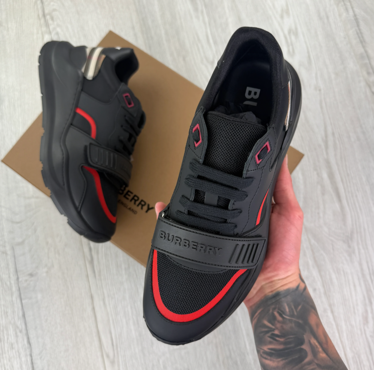 Burberry Men’s Black & Red Ramsey Check Trainers